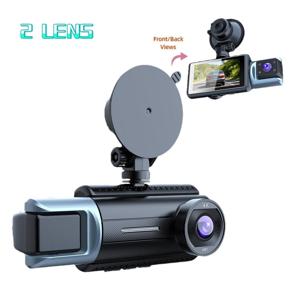 

4K 3-Lens Dash Cam, 3-Channel Recording, WiFi, Night Vision, Wide Angle, Phone Sync, Parking Monitor 2 Lens