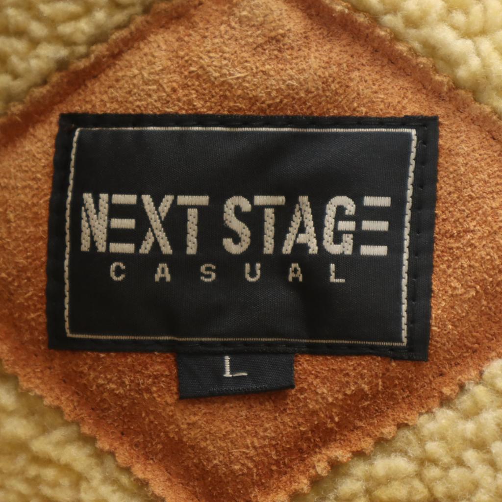 NEXT STAGE Faux Cowhide Mouton Jacket L Brown Padded Fleece Lining Bomber Men's Used