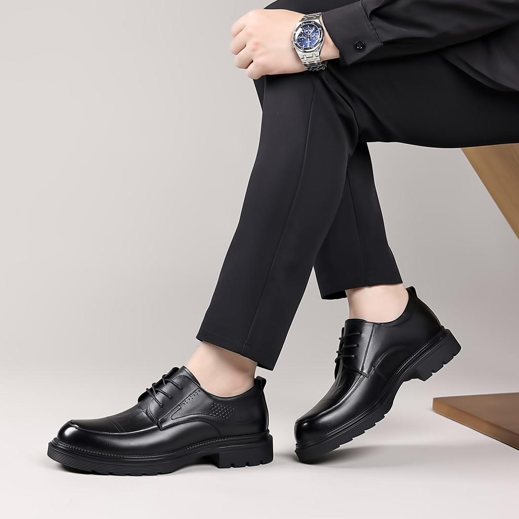 Autumn high-end men's shoes first-layer cowhide business leather shoes men's commuting leather platform casual lace-up single shoes men