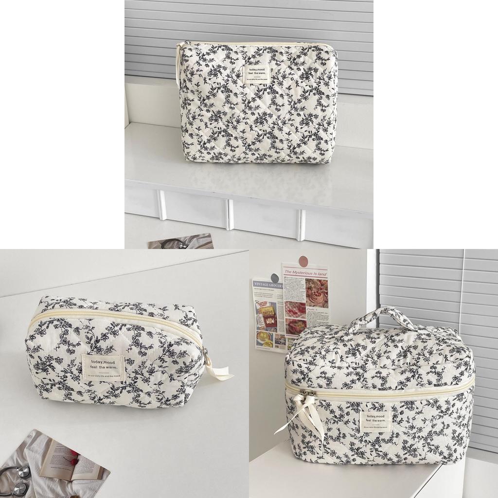 Cotton Floral Travel Makeup Bag With Large Capacity For Daily Use