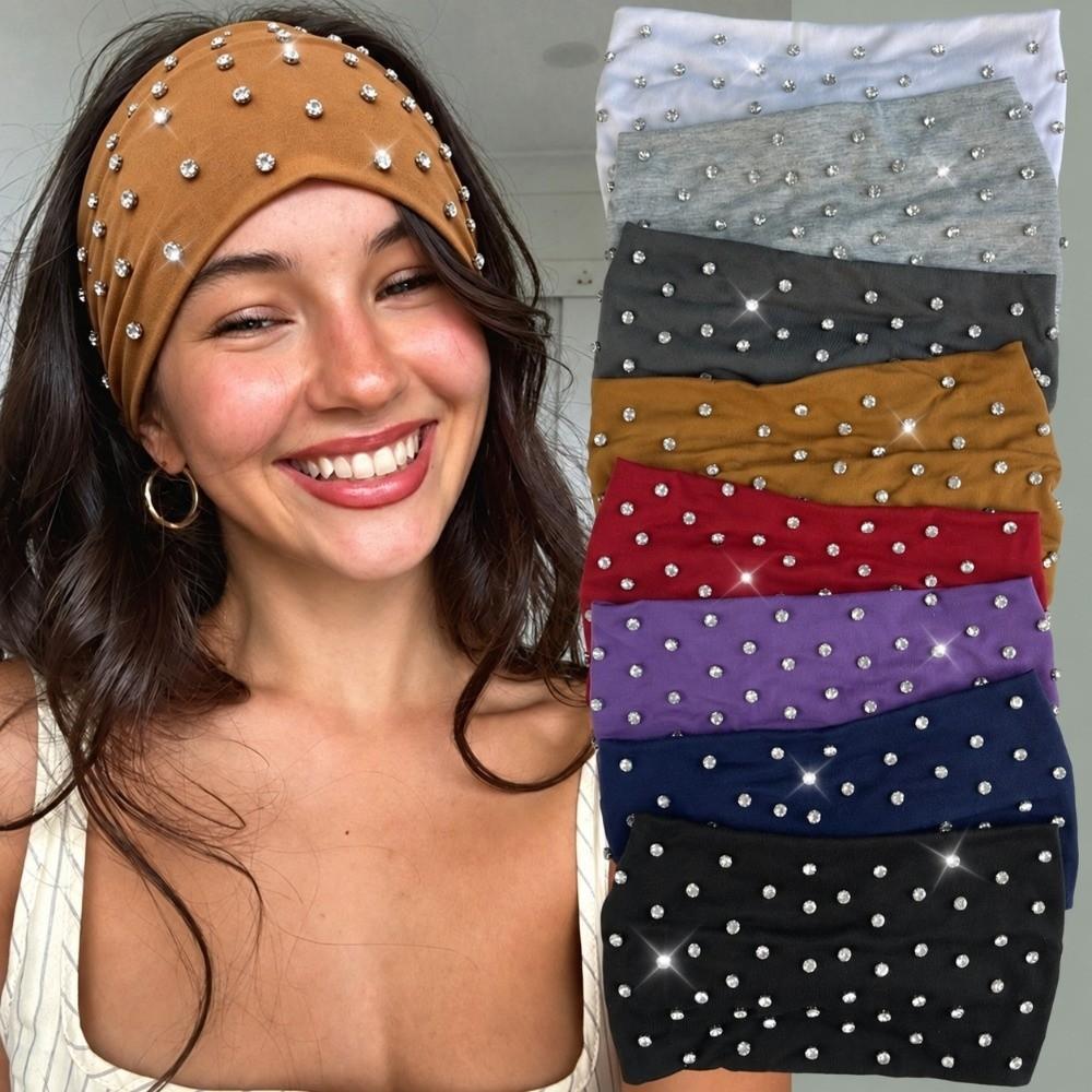 Wide Punk Rivet Hair Bands Soft Elastic Sports Headband Punk Studded Headband Hair Accessories
