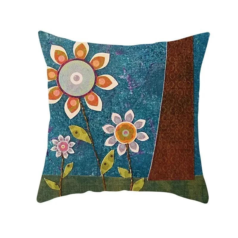 Home Decor Colorful Tree & Flower Pattern Pillow Covers Pattern Cushion Cover Suitable For Sofa Bedroom Car Pillow Cover