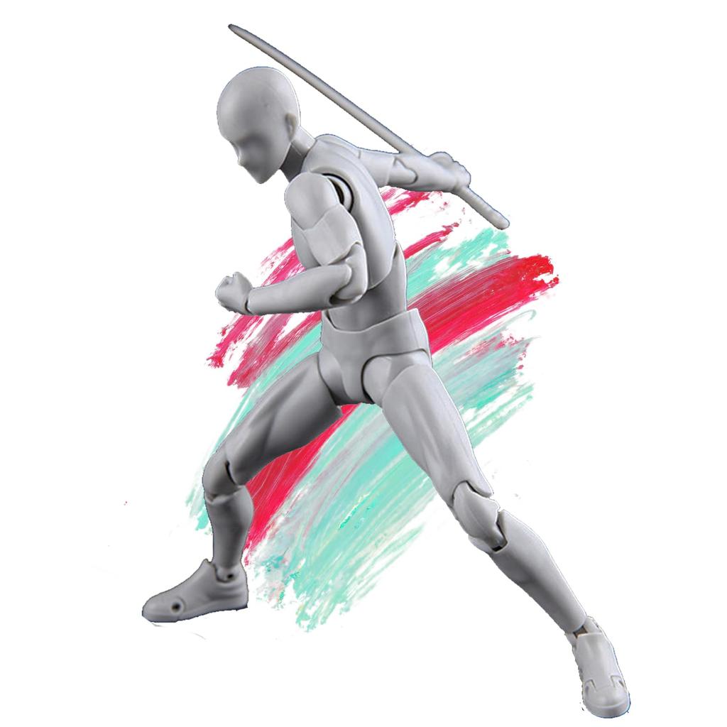 gnallang Drawing Movable Comes with Changeable Model Cartoon Muscular Body Male Gray Doll, Joints, Stand, Gestures, Doll, Model, -