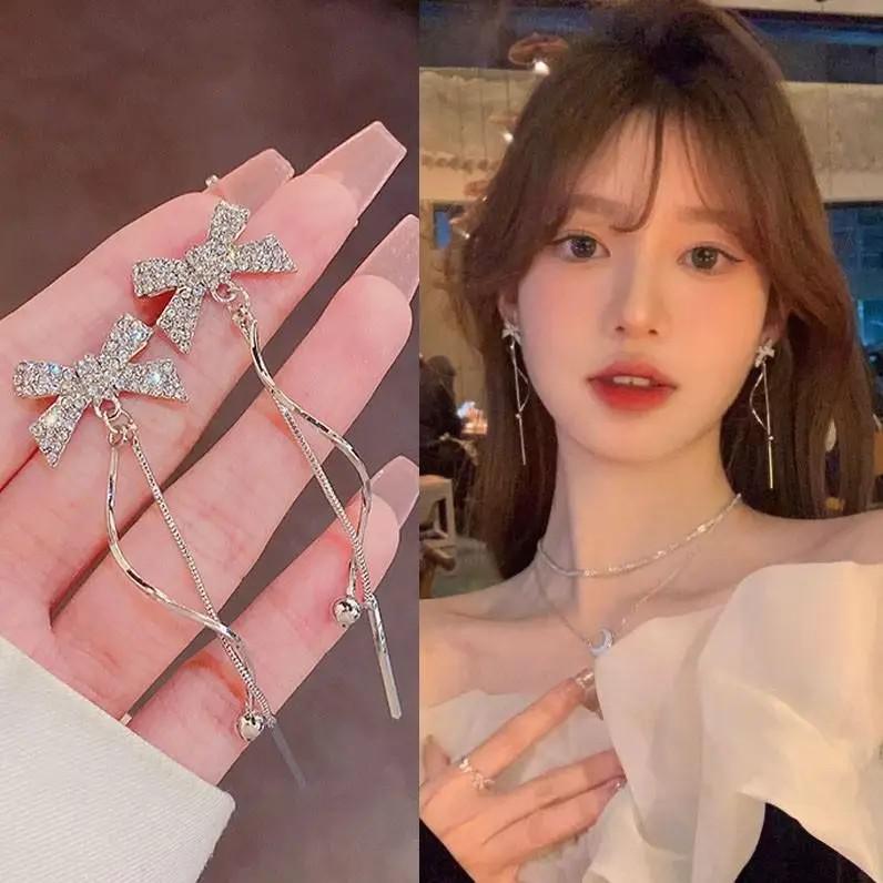 925 Silver Needle Korean Fashion Long Chain Tassel Earrings For Women Metal Earing Jewelry Trending Women's Drop Earrings
