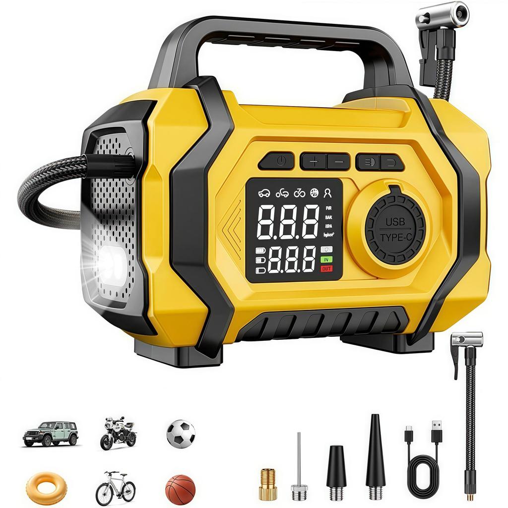 Car Emergency Power Supply & Air Pump with Tire Pressure Gauge – All-in-One Large Capacity Vehicle Starter