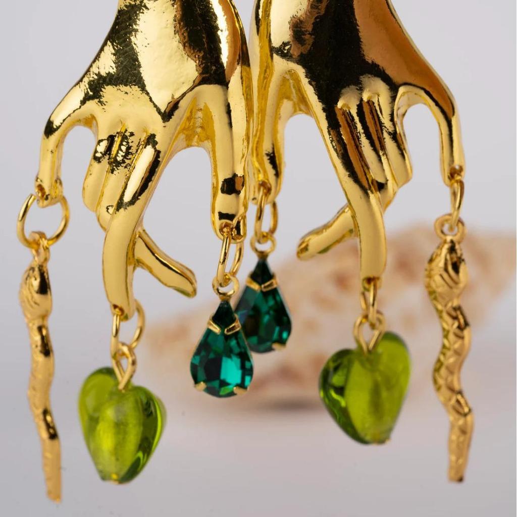 Ancient Egyptian Golden Hand Snake Earrings - Unique & Aesthetic Jewelry