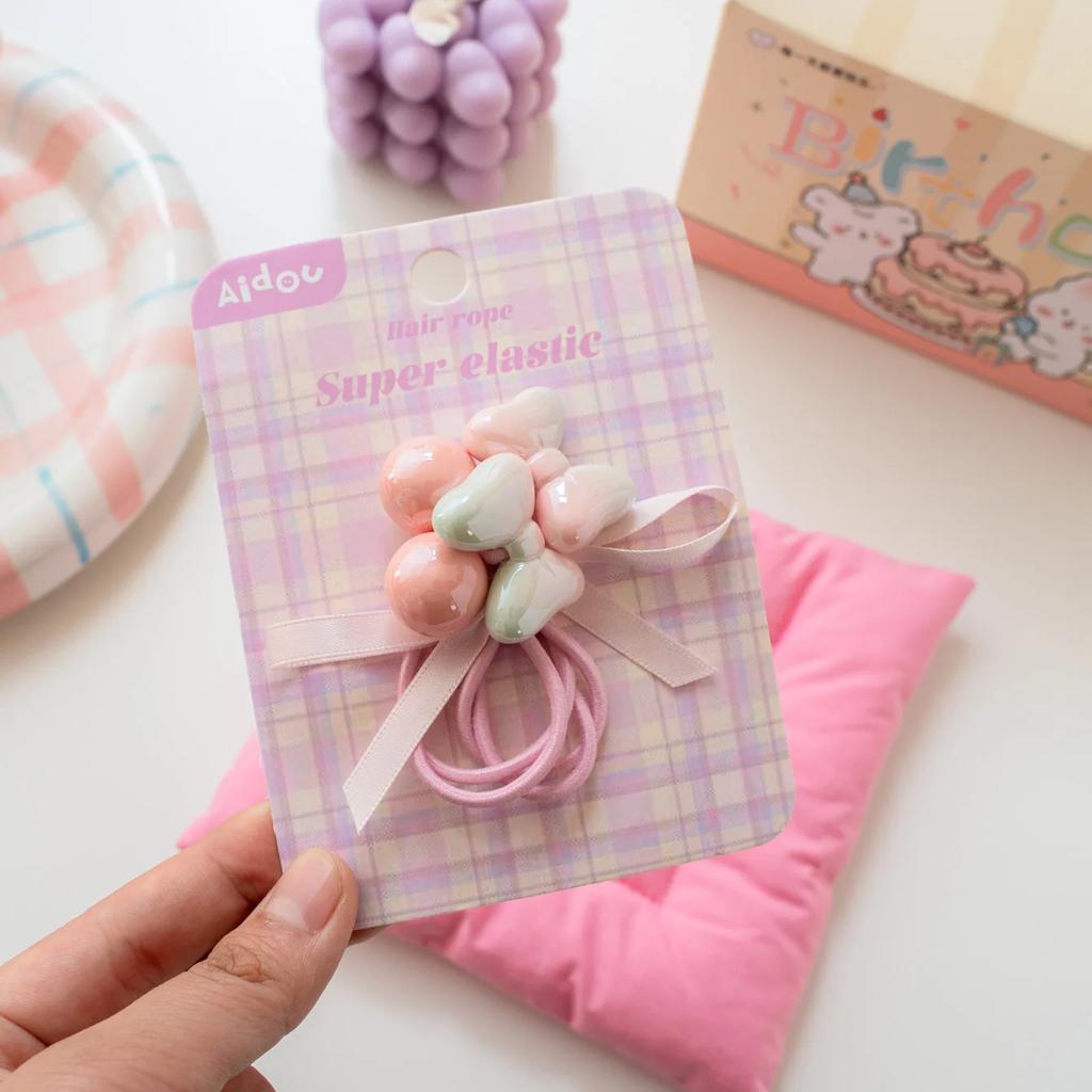 Niedliche elastische Haarbänder Mädchen Farbverlauf Haargummis mit Schmetterlingsknoten Hübsche Pferdeschwanzhalter Kinder Blume Haarschmuck