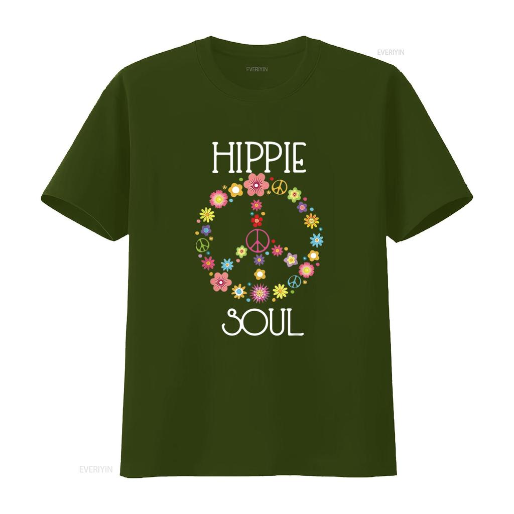 Mens Hippie Soul Flower Power Peace Sign Gypsy 60s 70s T Shirt Black vintage Washed streetwear designer clothes Breathable