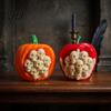 Decorative Skull Fruit Shells Halloween Pumpkin Apples Statue, 3D Printed Spooky Figurine with Creepy Miniature Home Ornaments Embedded Skulls,