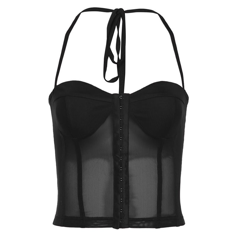 # Sisjuly# French Sexy Mom Style Hidden Hook Silm Halter Spaghetti Straps Women's Super Figure Mesh Short Top