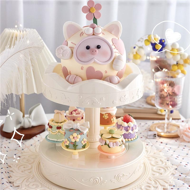 Nordic Style Dessert Carousel Display Stand With Rotating Platform For Celebrations