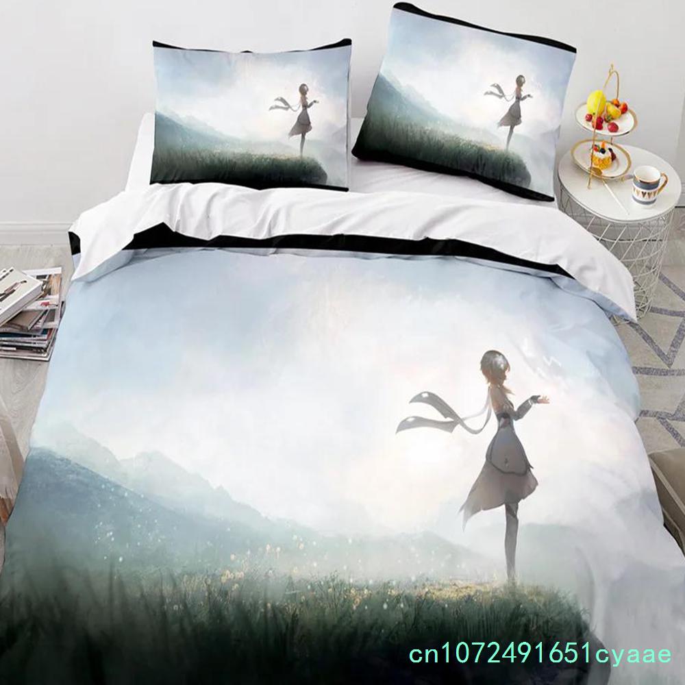 Set Biancheria da Letto Trapunta Copriletto Copripiumino Federa Gioco Genshin Impact 2-3 Pezzi Set Dimensioni Bambini Adulti