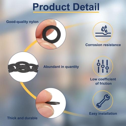 uxcell M4 Washers, 120pcs Nylon Flat Washers, 4mm Inner Diameter, 10mm Outer Diameter, 1mm Thick, Insulated for Shower Hoses, Faucet Pipes, and Glass