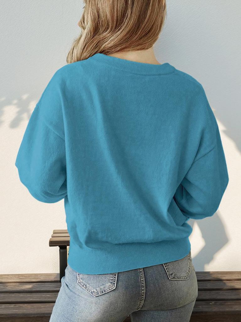 European-American Casual Round Neck Solid Color Sweater - 2025 Collection