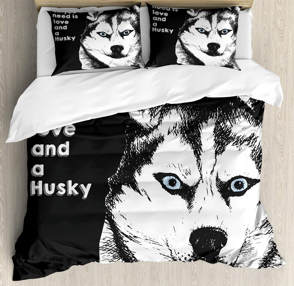 Cute Husky Duvet Cover Set Puppy Dog Husky Bedding Set Lovely Dog Quilt Cover Single Queen King Fashion Modern Gift for Kids