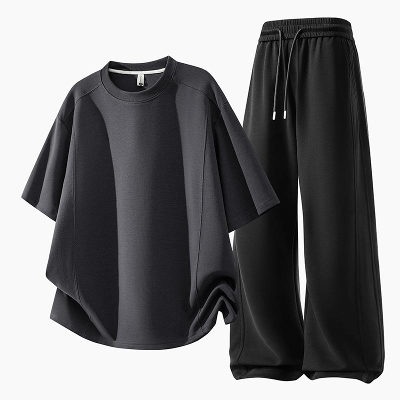 Men's Plus Size Summer Short-Sleeve T-Shirt & Shorts Two-Piece Set - Youth Fashion Casual Loose Fit