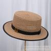 Hepburn Style Flat Top Straw Hat Women's New Sunscreen Sun Hat British Style Straw Woven Flat Edge Hat Summer Sunshade Hat