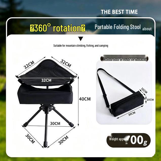 360° Rotating Folding Tripod Stool - Portable, Durable, and Compact for Hiking, Camping, and Fishing.