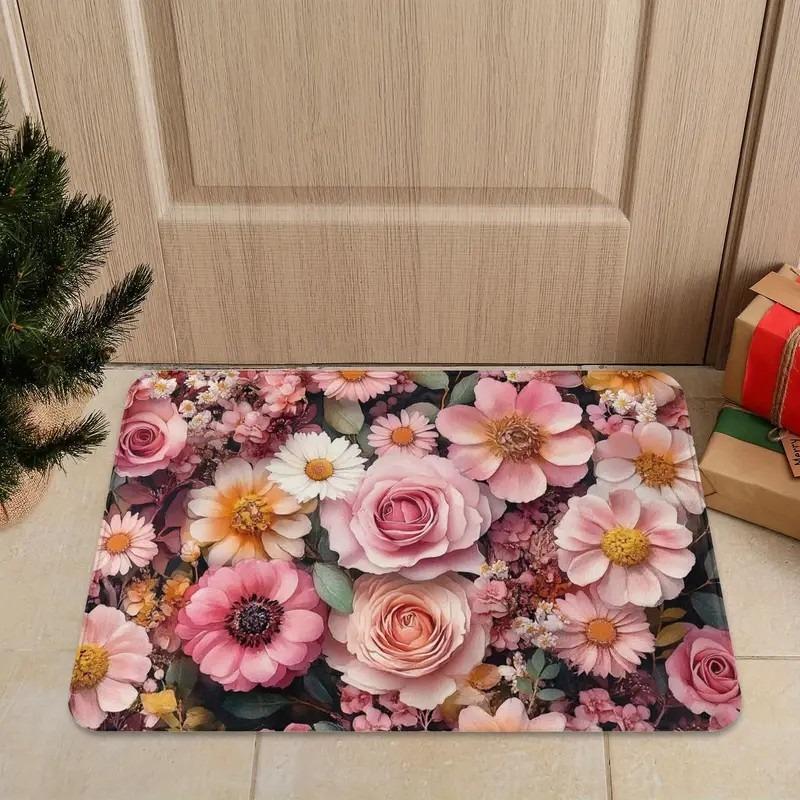 Floral Decorative Doormat Holiday Floor Carpet for Spring Living Room Bedroom Entrance Rug Mat Nonslip Welcome Rug