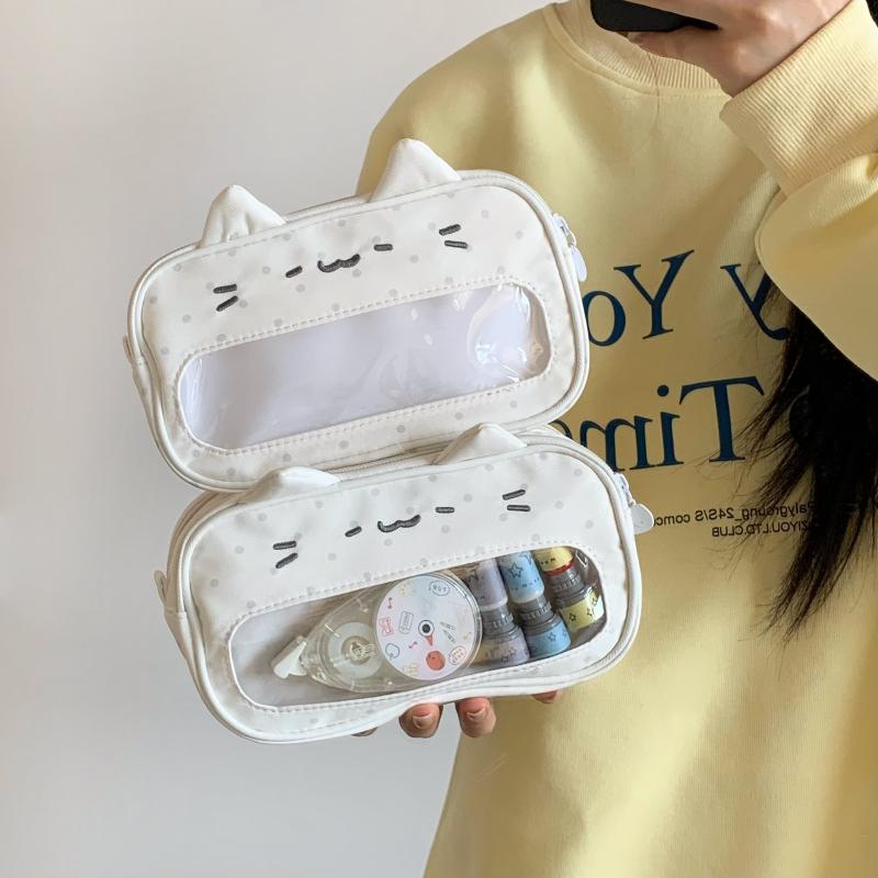 Fashionable Kitten Pencil Pouch with Clear Window and Wave Points for Travel