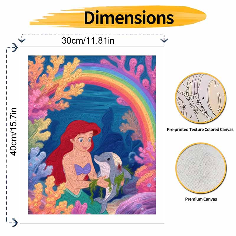 Disney Digital Oil Painting Art Painting Mermaid and Dolphin Underwater Rainbow Handmade Diy Home Decorations