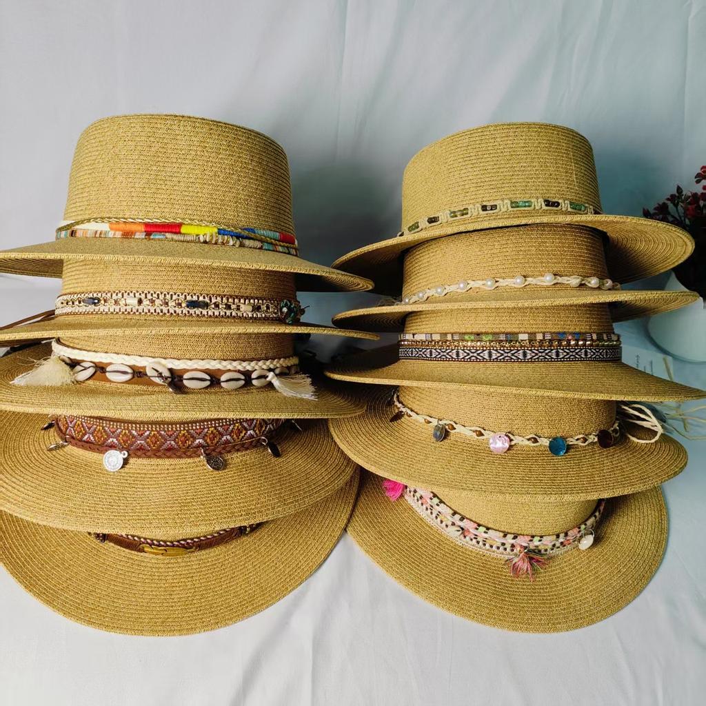 Hepburn Ethnic Wind Fine Grass Encryption Straw Hat Women's Summer Seaside Vacation Panama Jazz Hat Sunscreen Sunshade Top Hat