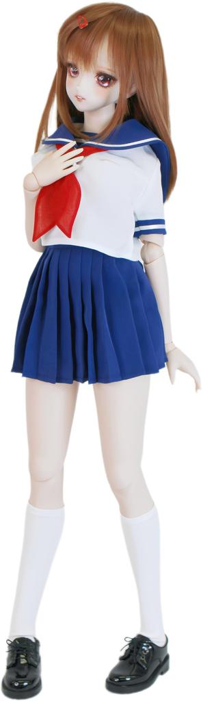 Scale DDdy Compatible Cute High School Girl Sailor Uniform Short Sleeve White with Blue Skirt Summer Outfit Neat Pleated Skirt 60cm Doll Clothes