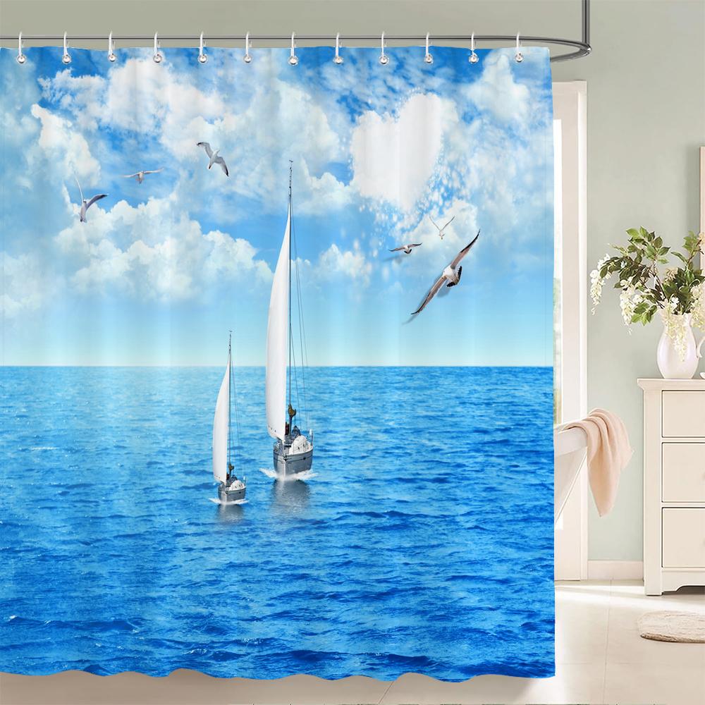 High Quality Cartoon Fish Dolphin Printing Fabric Shower Curtain Bathroom Waterproof Ocean Life Bath Curtains Decor With Hooks
