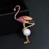 Cloisonné Flamingo & Pearl Brooch - Elegant Cartoon Pin Corsage