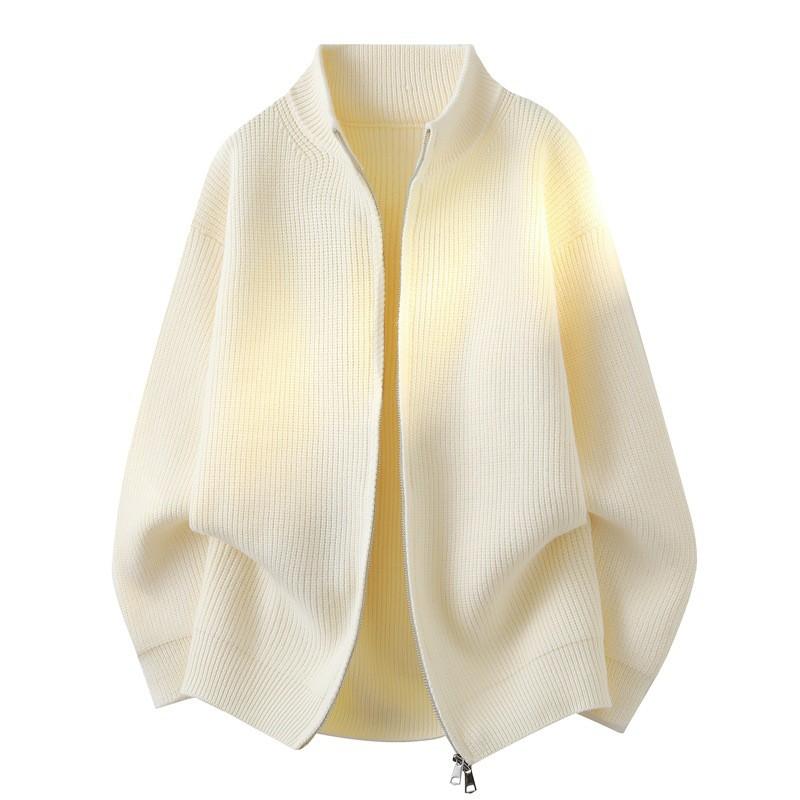 2026 Mens Loose Fit Solid Color Knit Shirt Casual Stand Collar Long Sleeve Top Teens