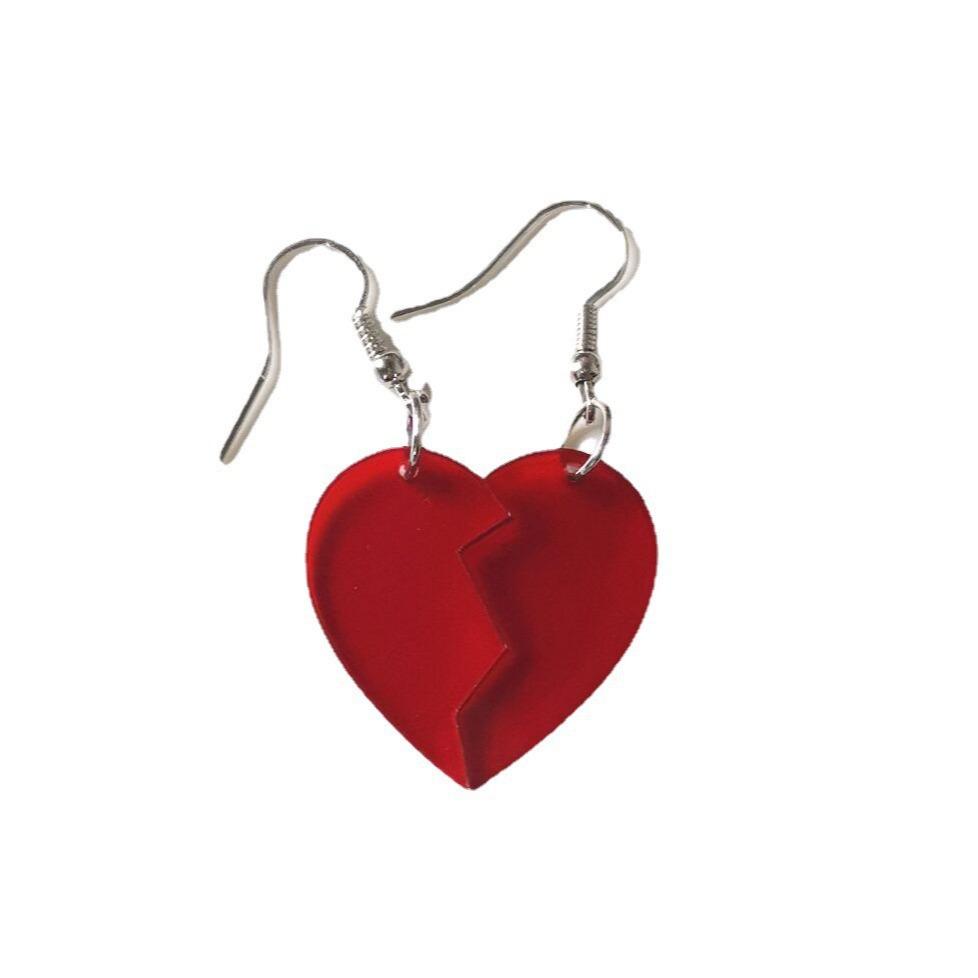 South East Asia explosion, transparent acrylic red retro glass broken love earrings Internet celebrity asymmetric stud earrings female