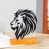 Metal Lion Statue with Wood Base Centerpieces Table Top Sign Hollow Out Iron Art Animal Sculpture Desktop Ornament Gift
