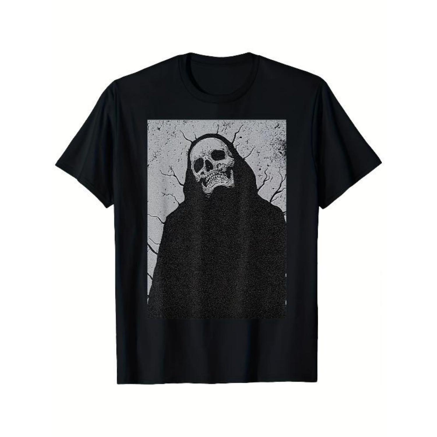 

European Sizes Limited Edition Gothic Skull T-Shirt - All-Season Comfort Round Neck Streetwear for Men & Women XXXXXL чорний