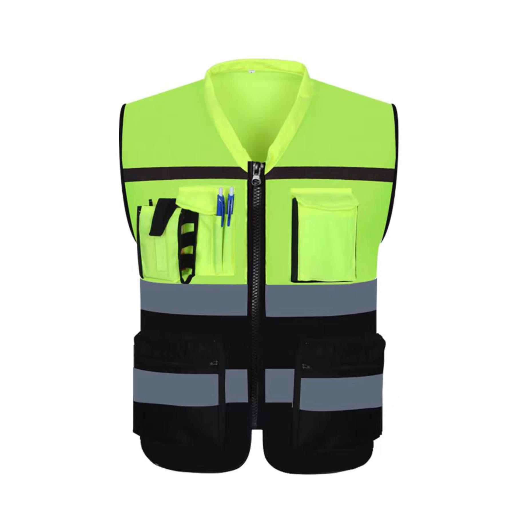 

Флуоресцентный светоотражающий жилет с несколькими карманами для строительства и езды