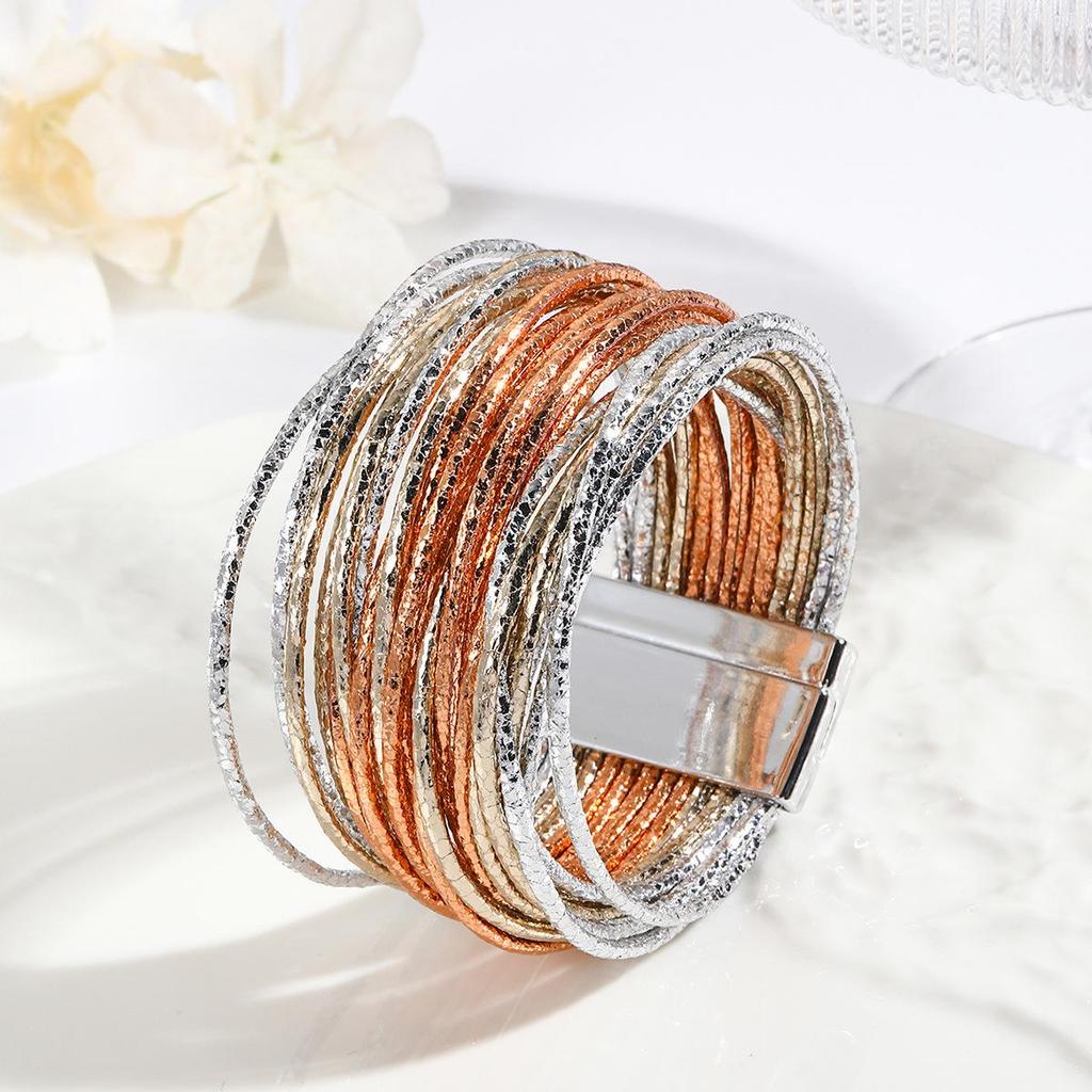 Women's Multi-Strand Leather Bracelet with Magnetic Clasp