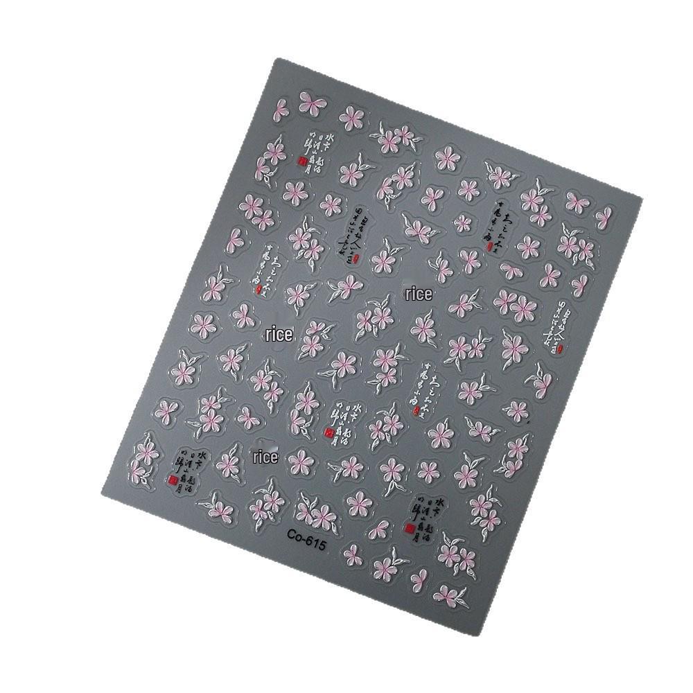 Silver Pink Cherry Blossom Nail & Phone Case Self-Adhesive Stickers