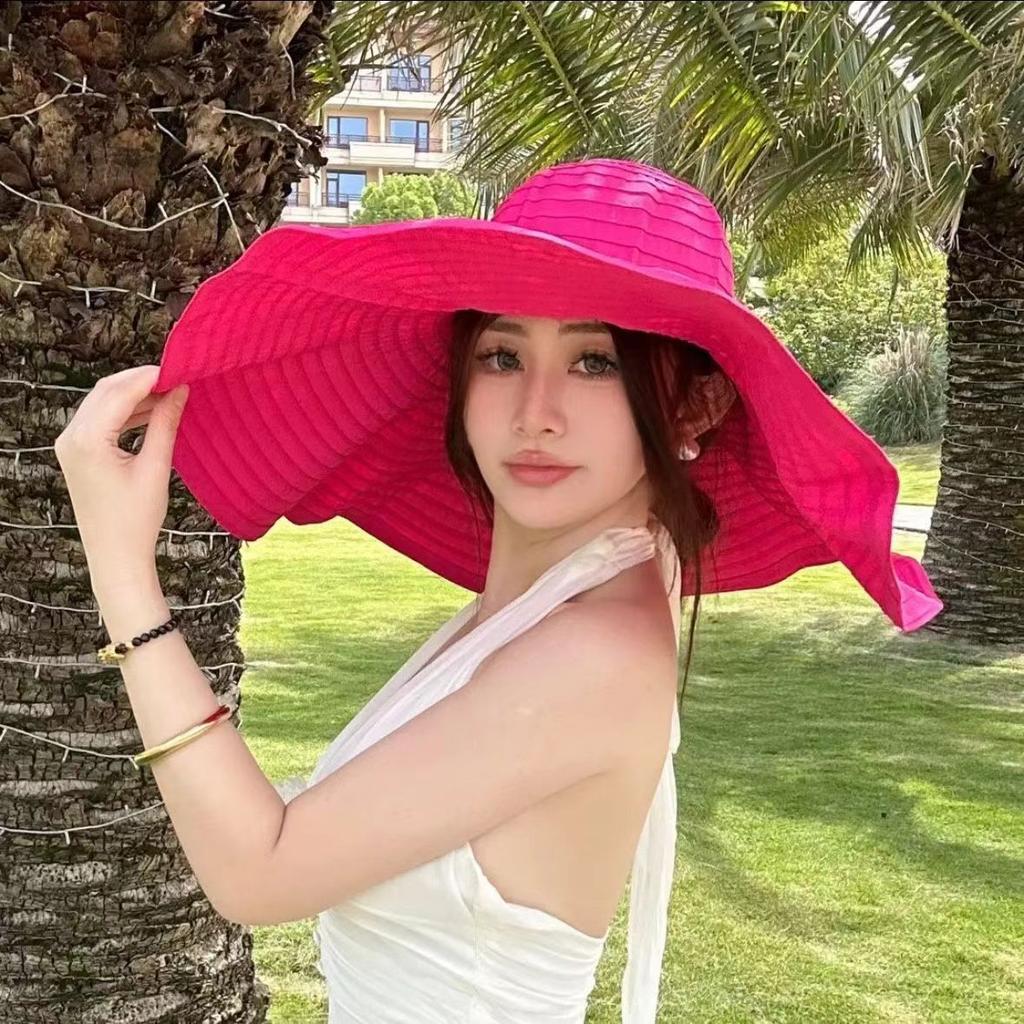 Women's foldable sun hat face protection bucket hat bow big eaves outdoor sun hat adult versatile