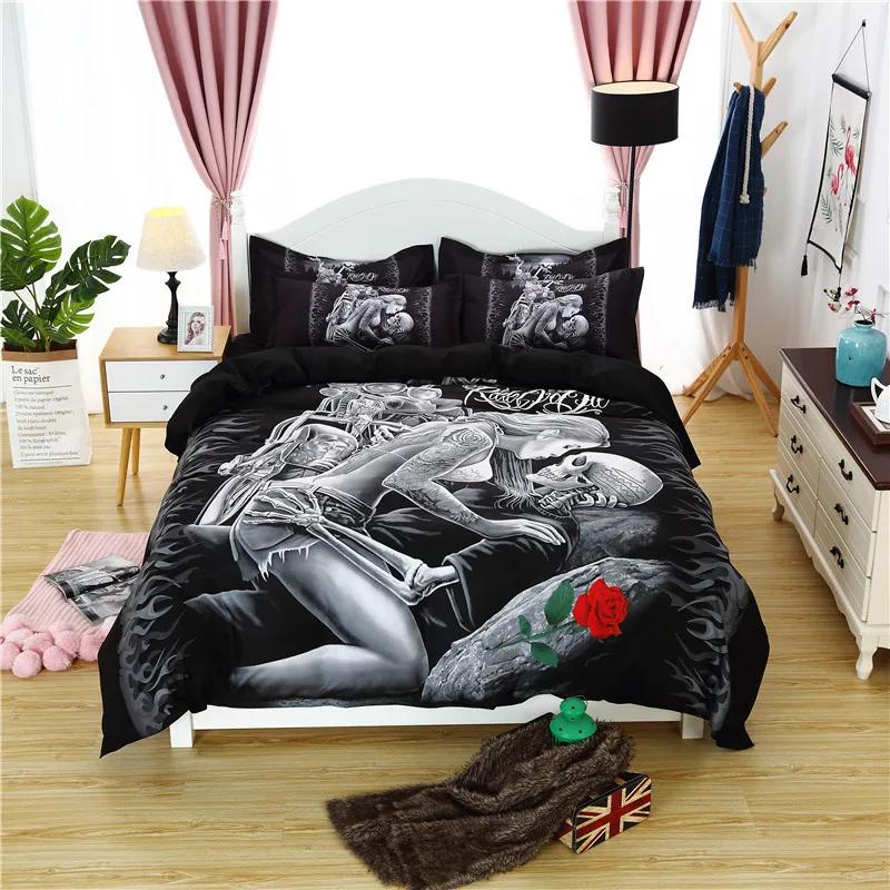 

High Quality Super Soft Red Rose Skull Bedding Set Halloween Duvet Cover Set 3D Bone White Background Cover Bed Double 200X200Cm EU single(135x200cm)