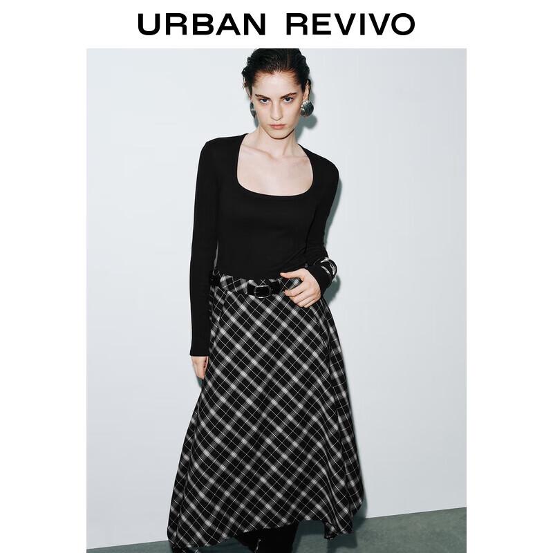 

UR Women s 2025 Autumn Plaid Patchwork Belted A-Line Dress XL