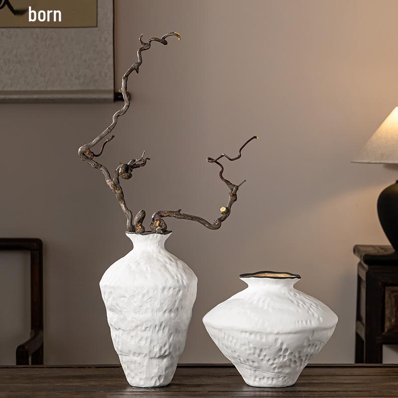 Handmade Retro Distressed Ceramic Vase - Large Coarse Pottery Jar for Flower Arrangements In Bed and Breakfast Hotel