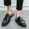 Black Half Shoes for Men Glossy Mules Slippers Leather Shoes Casual Shoes Men Fashion Social Masculino Mocassin Homme Chaussure