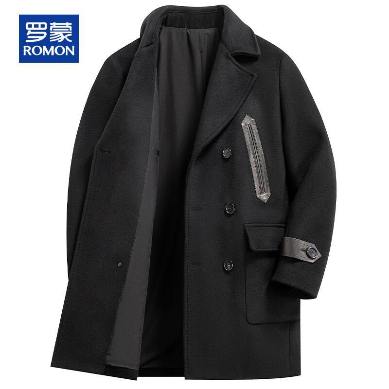 ROMON Men's Luxury Thickened Wool & Cashmere Blend Mid-Length Overcoat