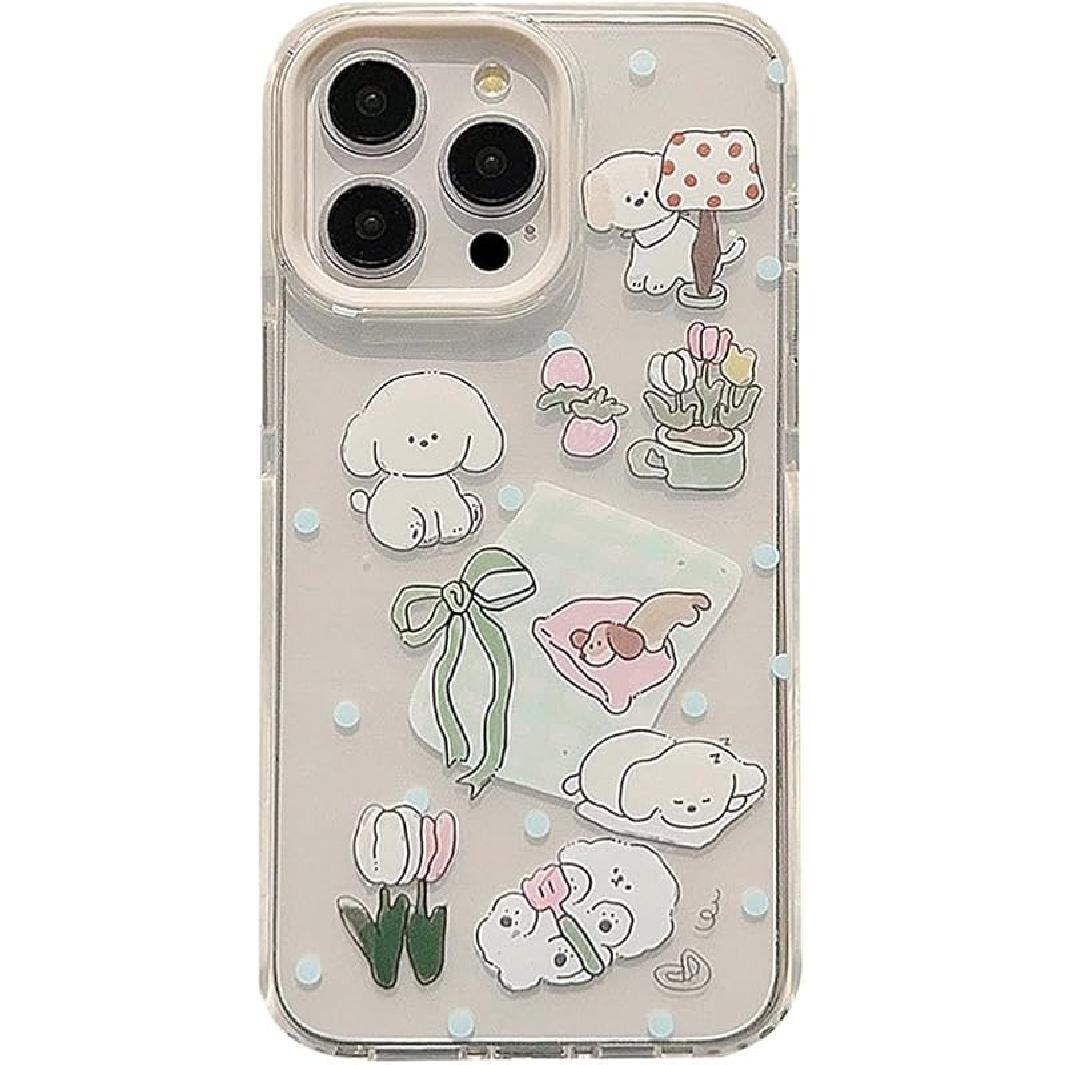

Милый мультяшный щенок собака цветы бант прозрачный чехол для телефона совместимый с чехлом для iPhone (Прозрачный, для iPhone 14) iPhone 16 Pro Max чистый