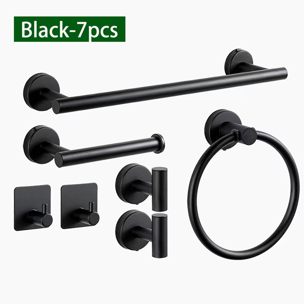 Black Bathroom Hardware Set Accessories Wall Mounted Stainless Steel Towel Bar Towel Ring Toilet Paper Holder Hook Bathroom Kit