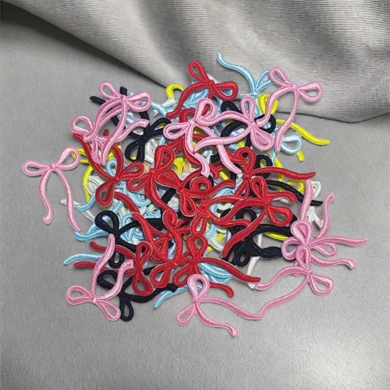 Colored Bow Tie Self-adhesive Embroidery Patch Decorative Clothing Backpack DIY Student Stationery Applique Scratch Patch