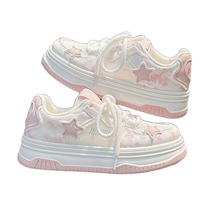 Pink platform bread shoes women's shoes niche star board shoes women's 2025 summer versatile breathable mesh shoes casual shoes
