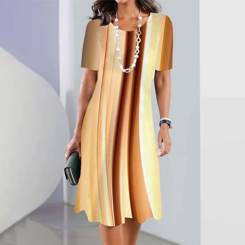 New Women's Dresses Striped Printed Summer Elegant Dress Feamle Short Sleeve Dresses Fashion Oversized Clothes