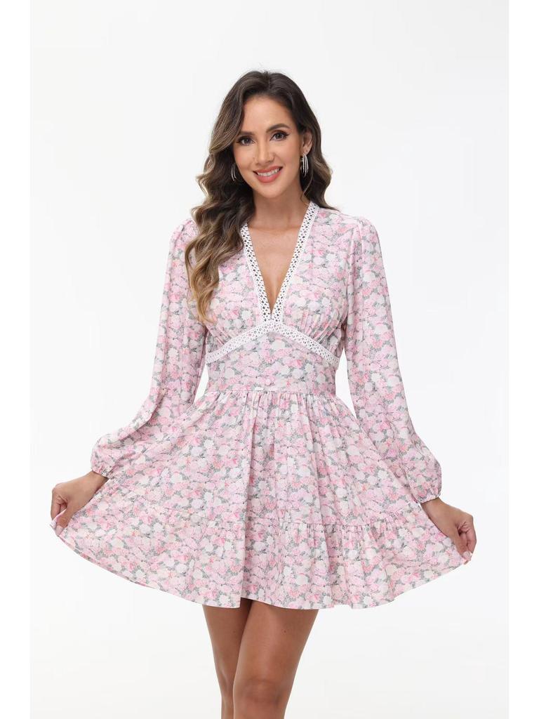 Short Lace Print Dress