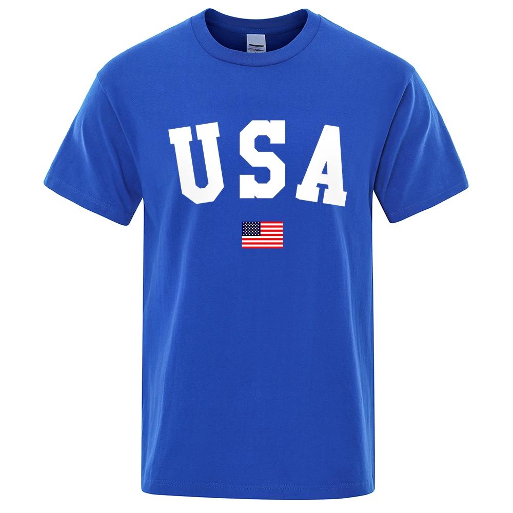 Usa Flag Street Personality Letter UnisexT-Shirts Cotton Oversized Short Sleeve Loose T-Shirt Breathable Oversized Tops