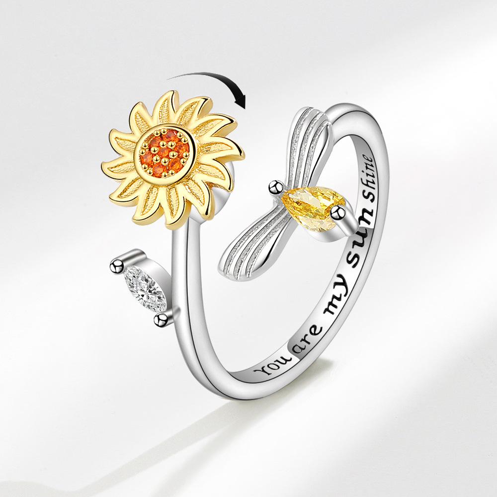 Creative Open Sunflower Ring For Women Personality Stress Relief Daisy Finger Ring Fashion Jewelry